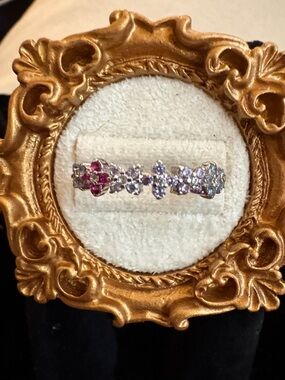 Delicate Pink and Clear Gemstone Floral Band - Women Jewelry 925